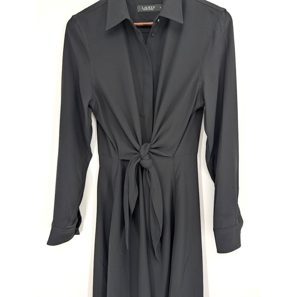 Lauren Ralph Lauren Black Tie Front Shirt Dress Long Sleeve Size 8